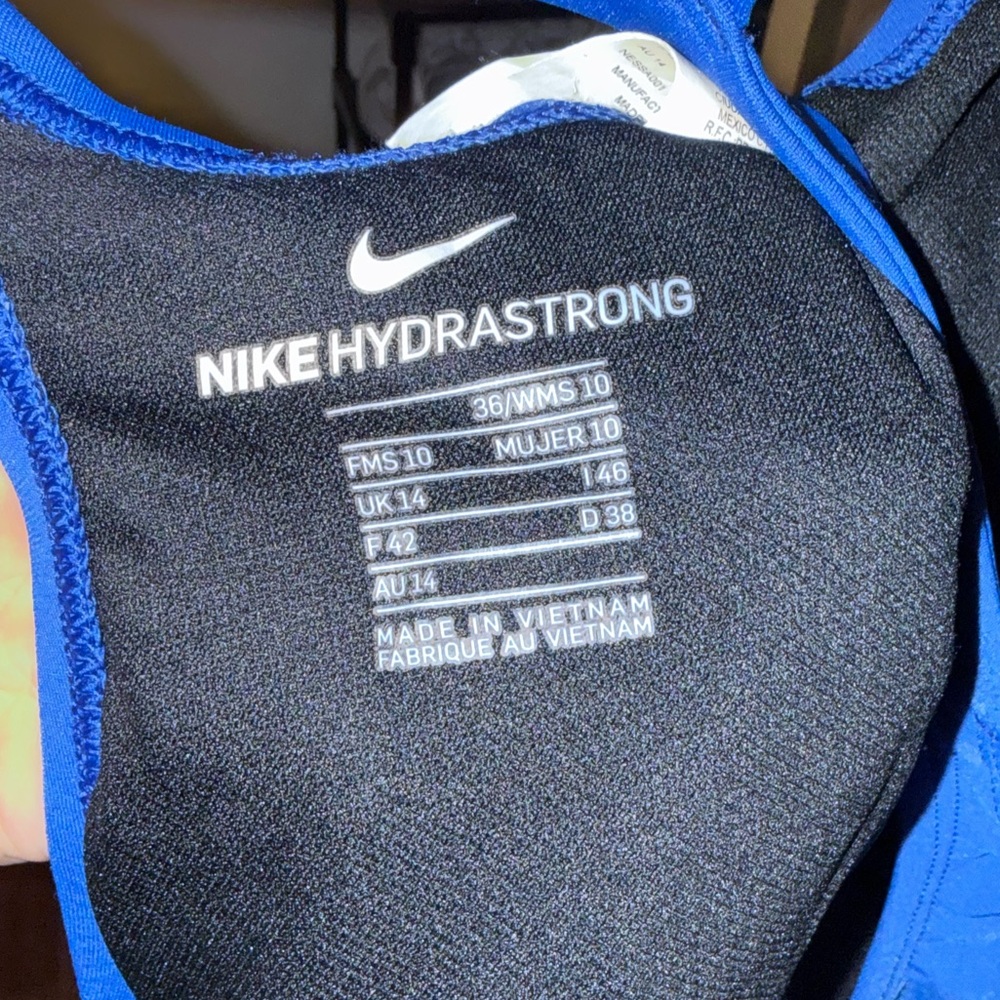 Nike Blue Athletic One-Piece Swimsuit with White Swoosh - Picture 4 of 5